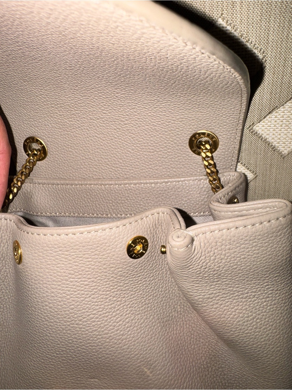 Polène Pebbled Leather Crossbody in Taupe with Gold Hardware - Picture 3 of 5